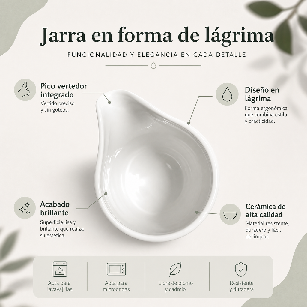 Jarrita de vertido blanca con pico y forma en lágrima