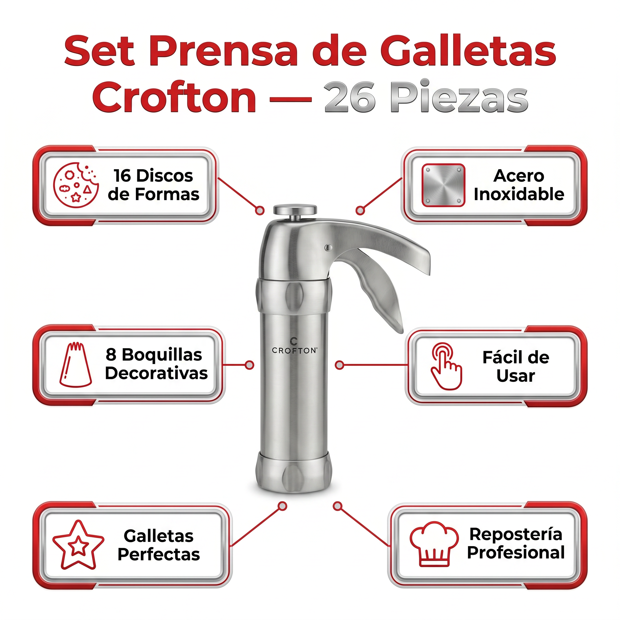 Set Prensa de Galletas Crofton — 26 Piezas Acero Inoxidable