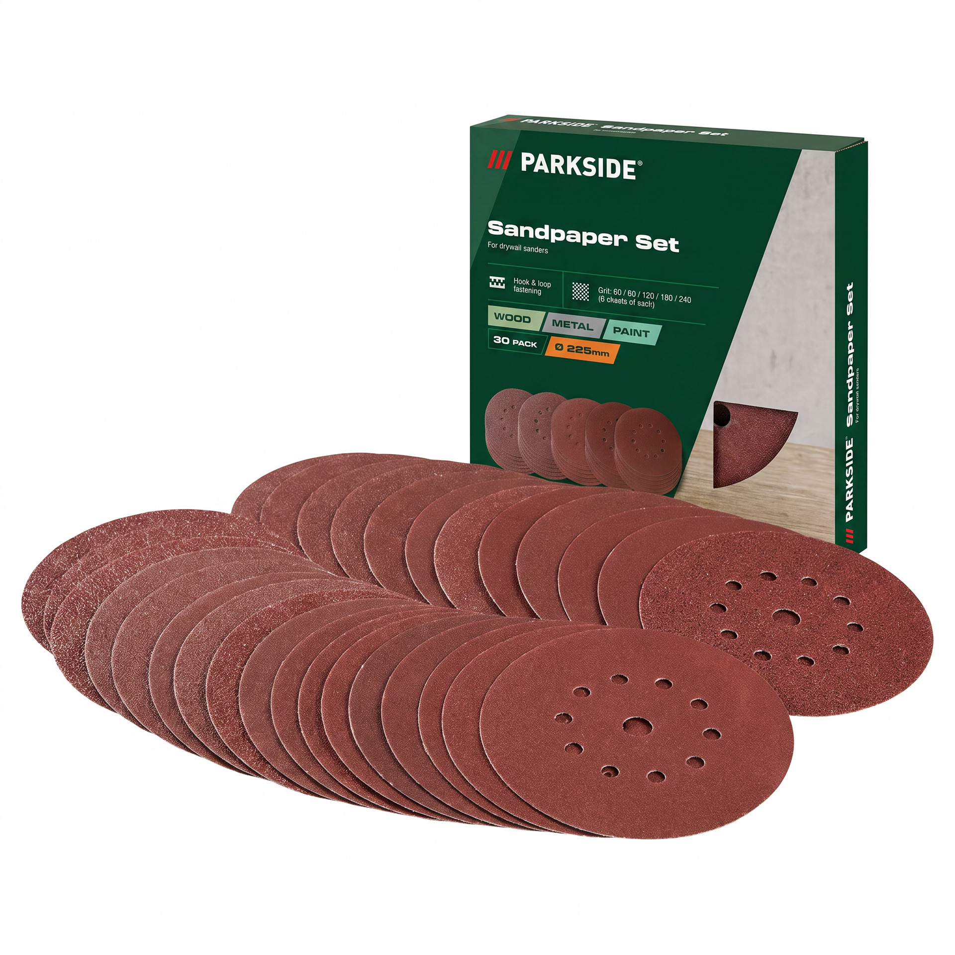 Parkside Set de 30 Discos de Lija Ø 225 mm
