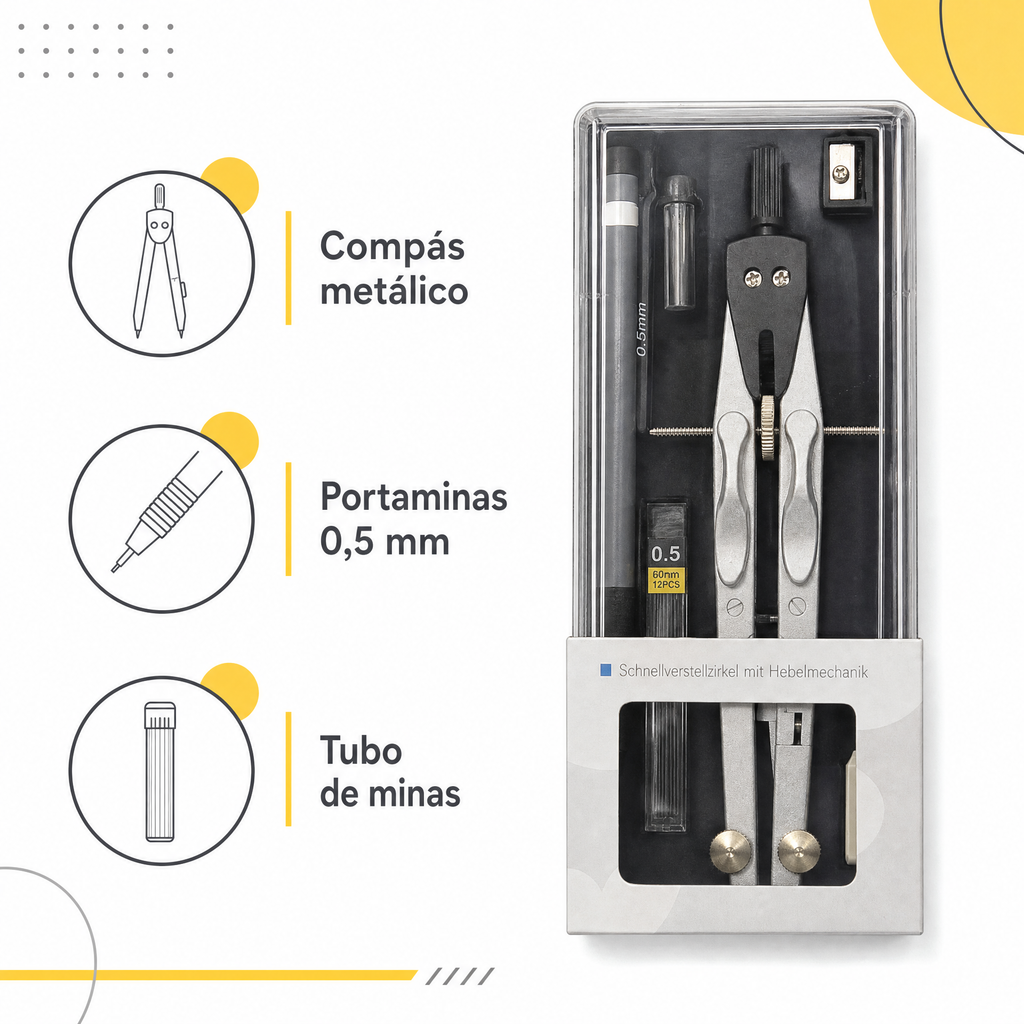 Set de compás metálico y portaminas 0,5 mm