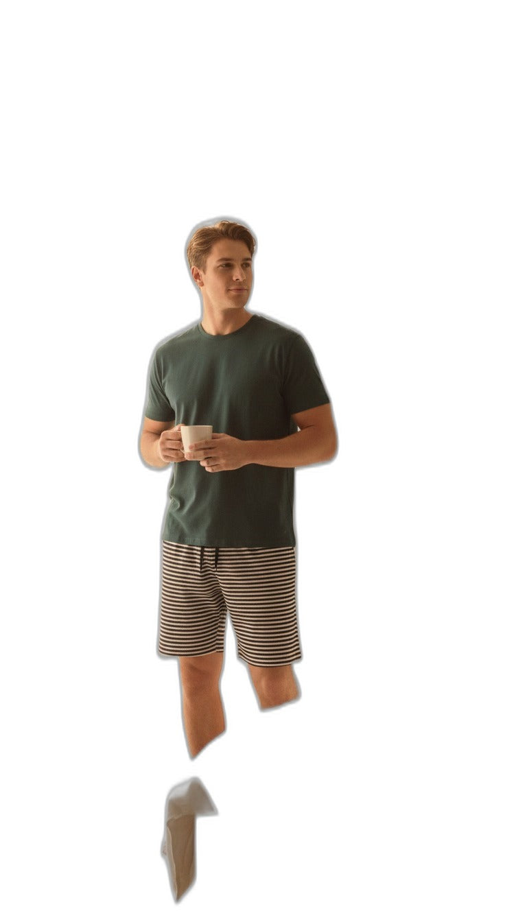 Pijama Corto Hombre UPZ Fashion Verde Oscuro/Rayas Talla M/L/XXL