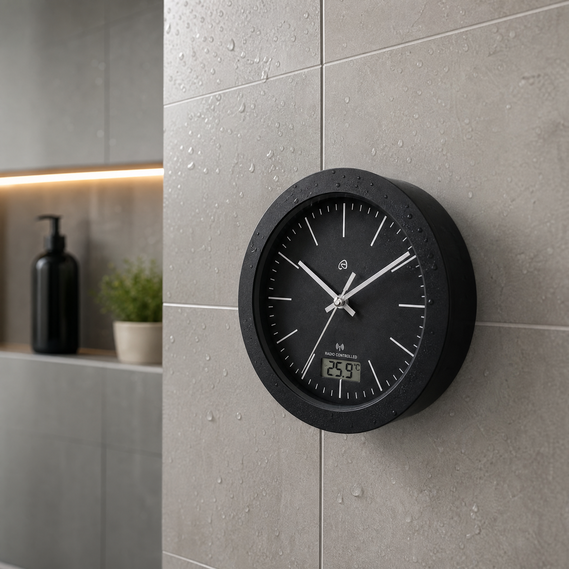 Reloj de Baño Radiocontrolado Auriol Negro con Temperatura