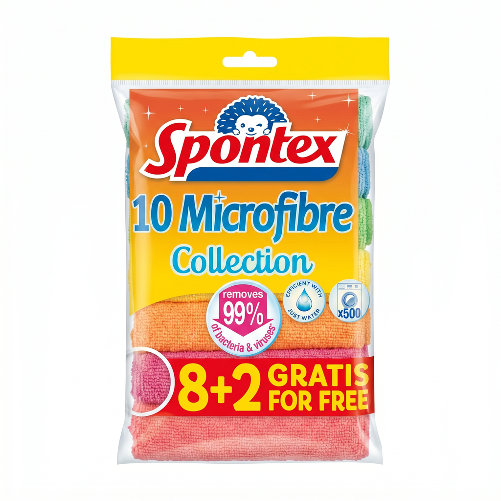 Bayetas Microfibra Spontex — Pack 10 uds (8+2 Gratis) Multicolor