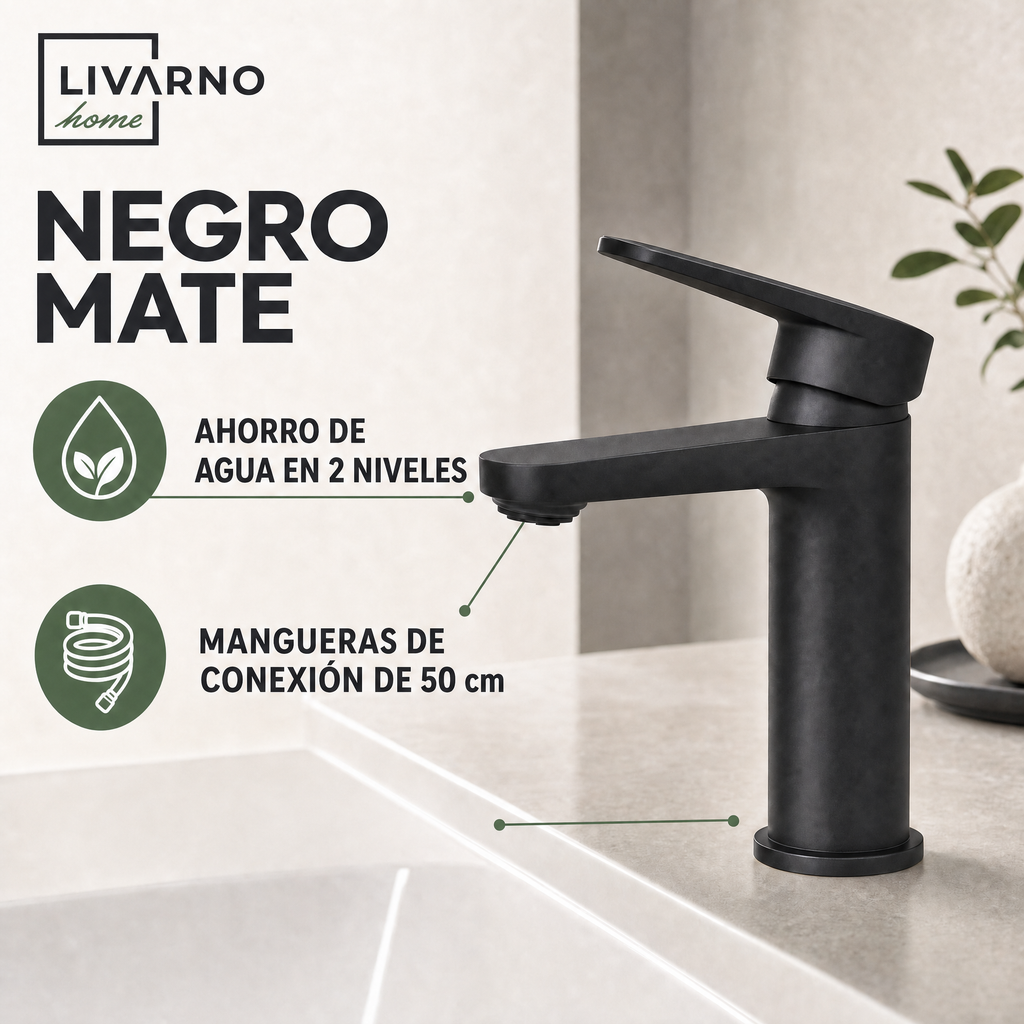 Grifo Monomando para Lavabo Livarno Home Negro Mate