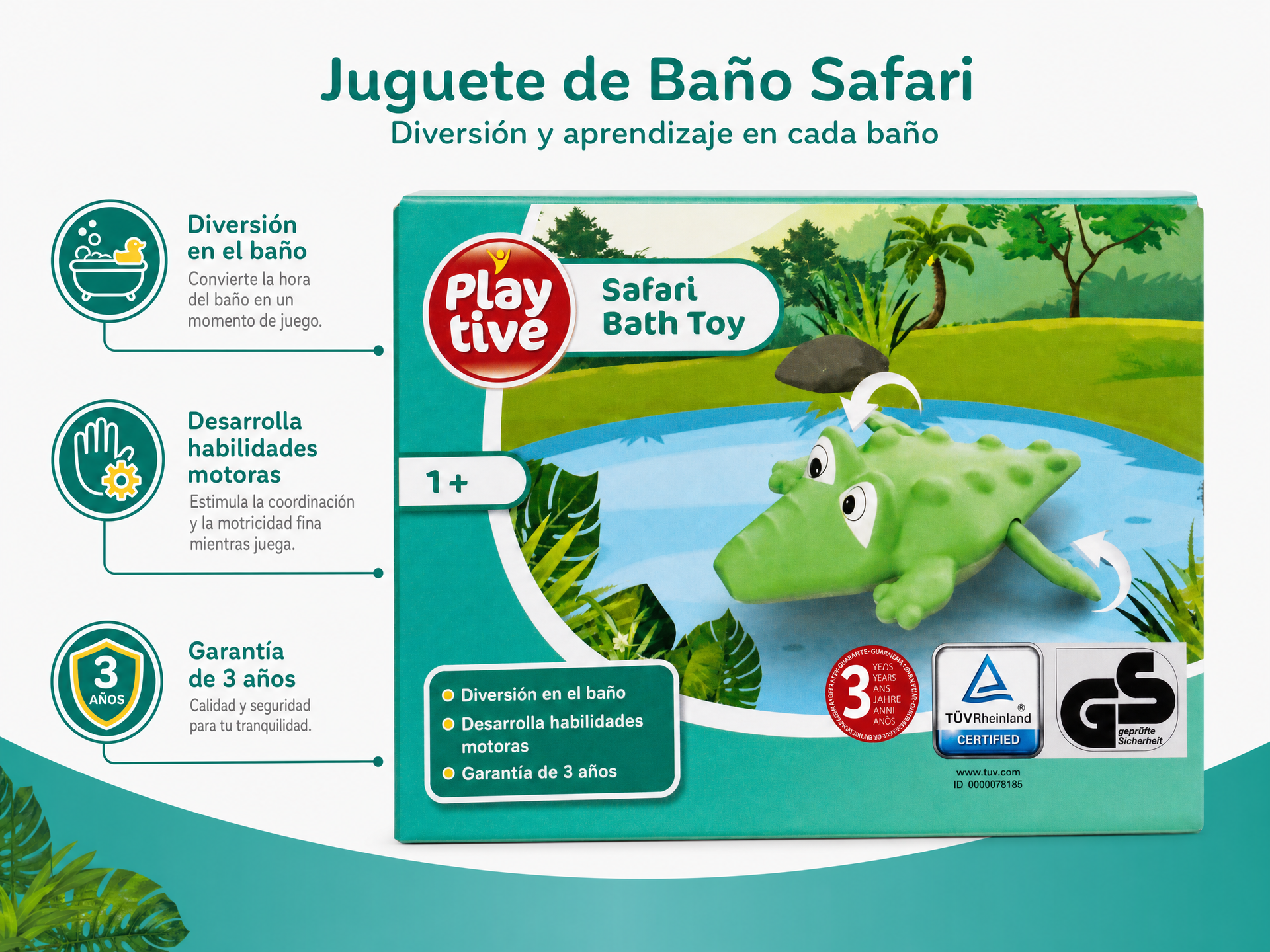 Juguete de baño cocodrilo con temática safari, 1+ años