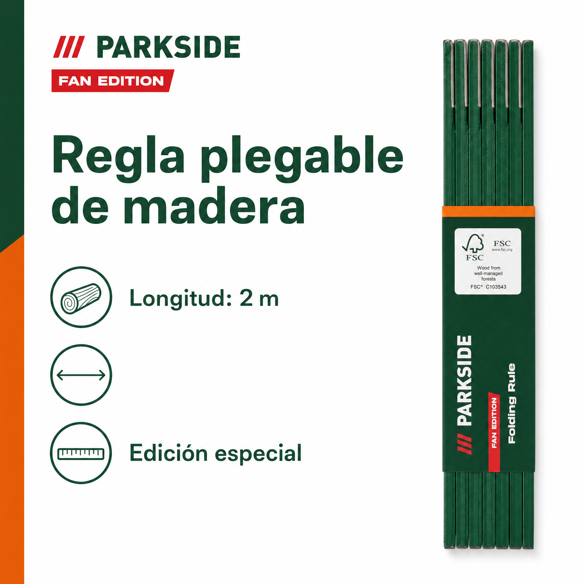 Parkside Fan Edition Metro Plegable de Madera 2 m