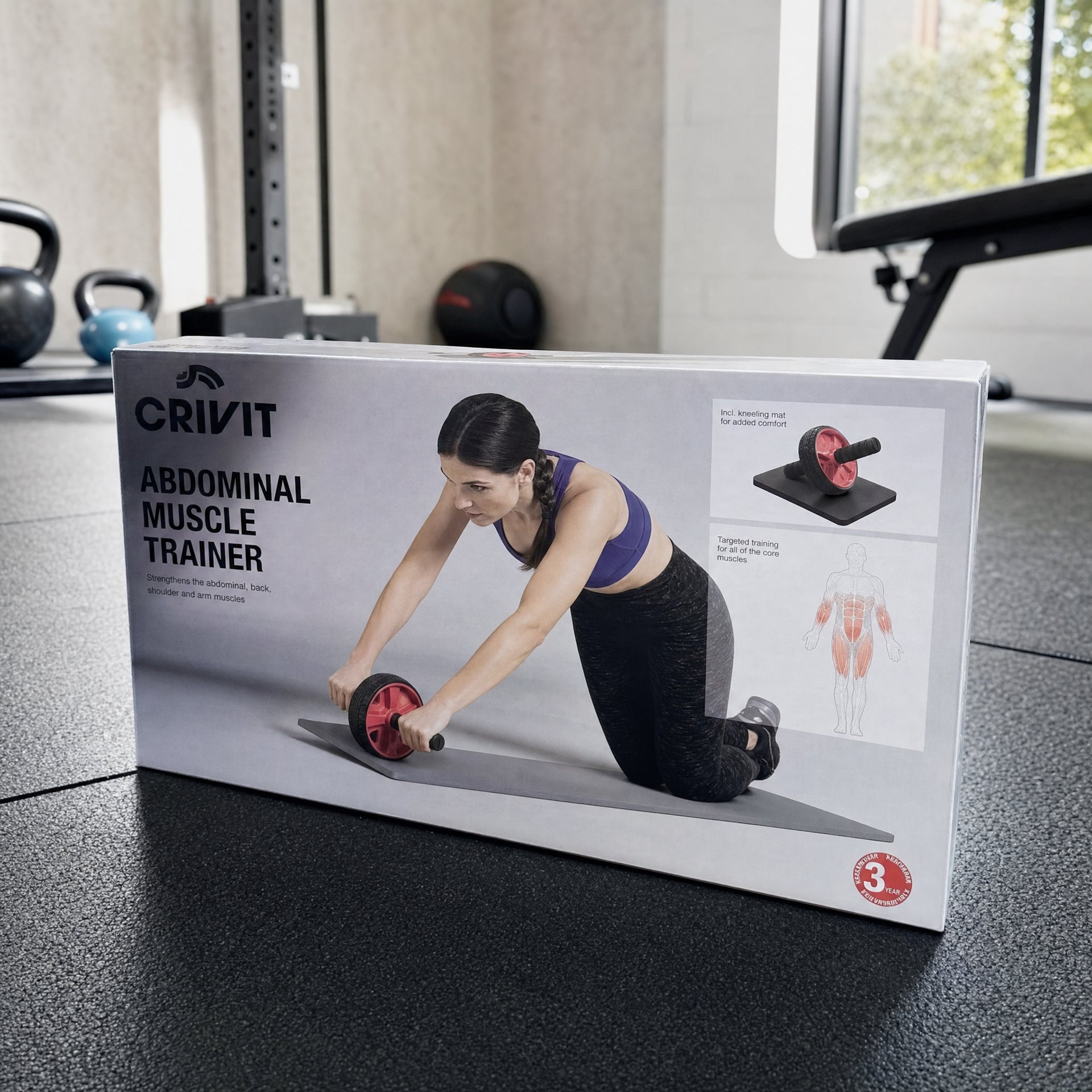 Crivit Rueda para abdominales con alfombrilla para rodillas