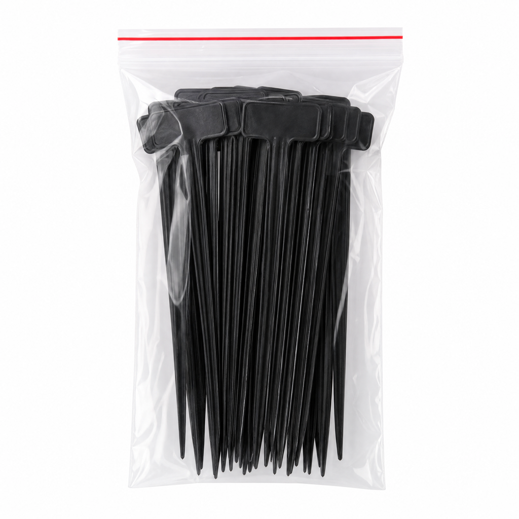 Estacas identificadoras para plantas (sin marca) — negras en bolsa con cierre
