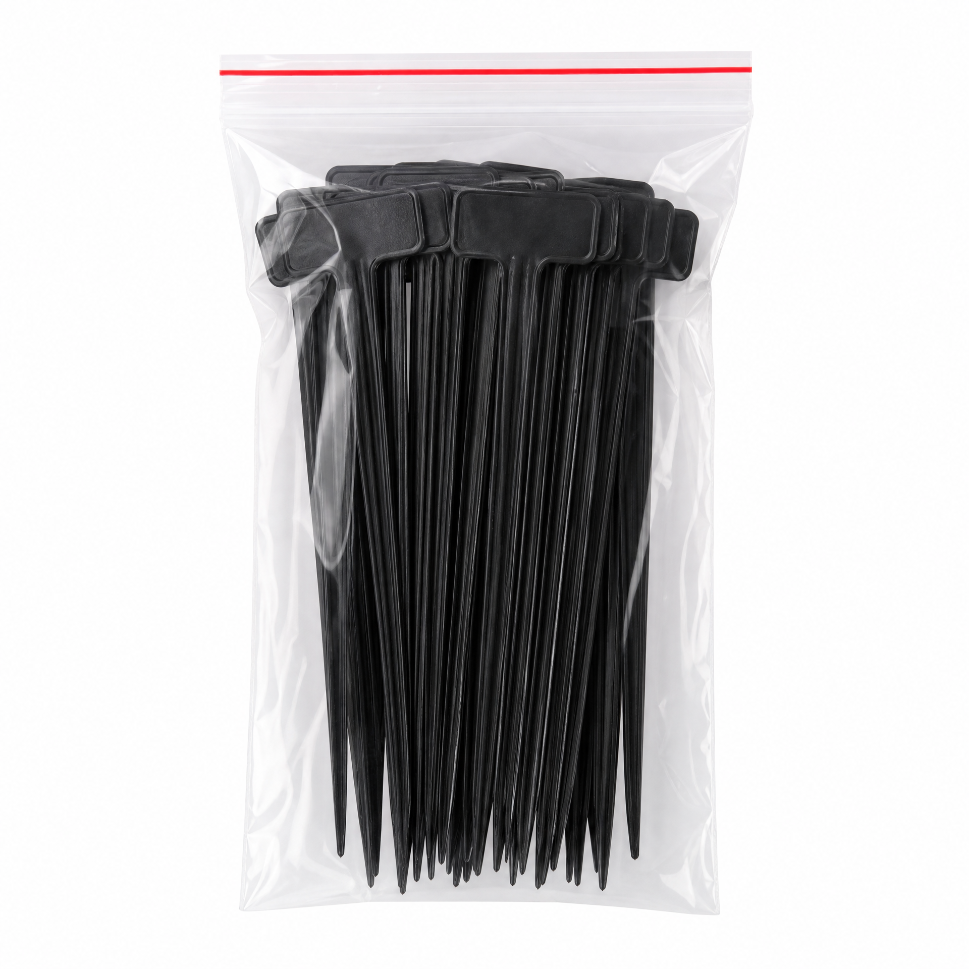 Estacas identificadoras para plantas (sin marca) — negras en bolsa con cierre