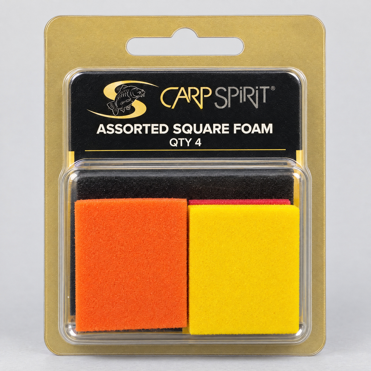 Detalle de las cuatro espumas cuadradas Carp Spirit en su envase