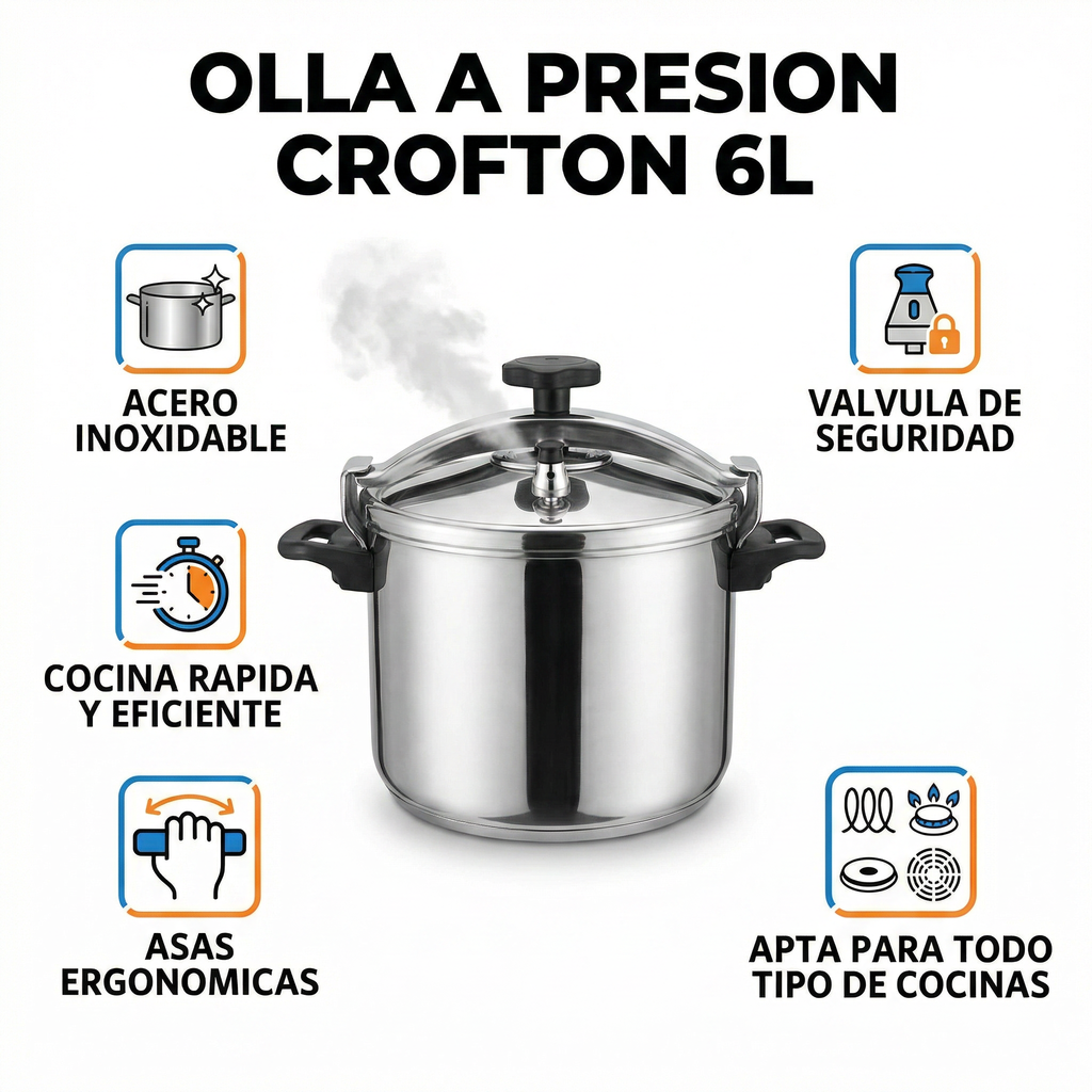 Olla a Presión Crofton 6 Litros Acero Inoxidable