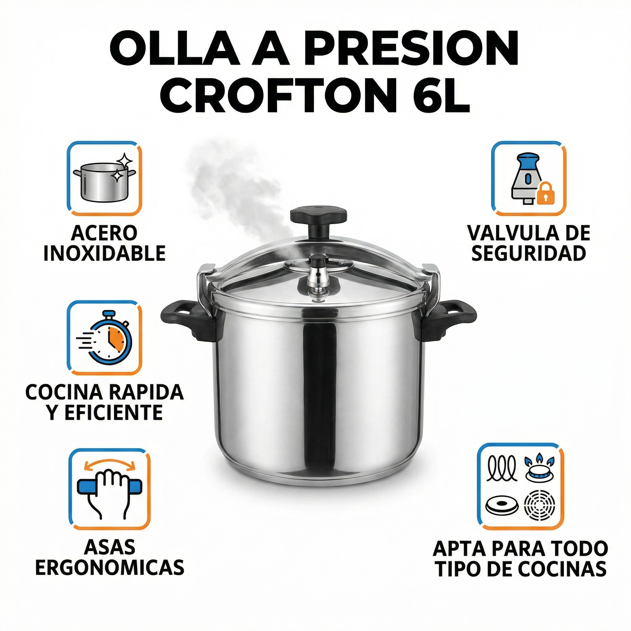 Olla a Presión Crofton 6 Litros Acero Inoxidable