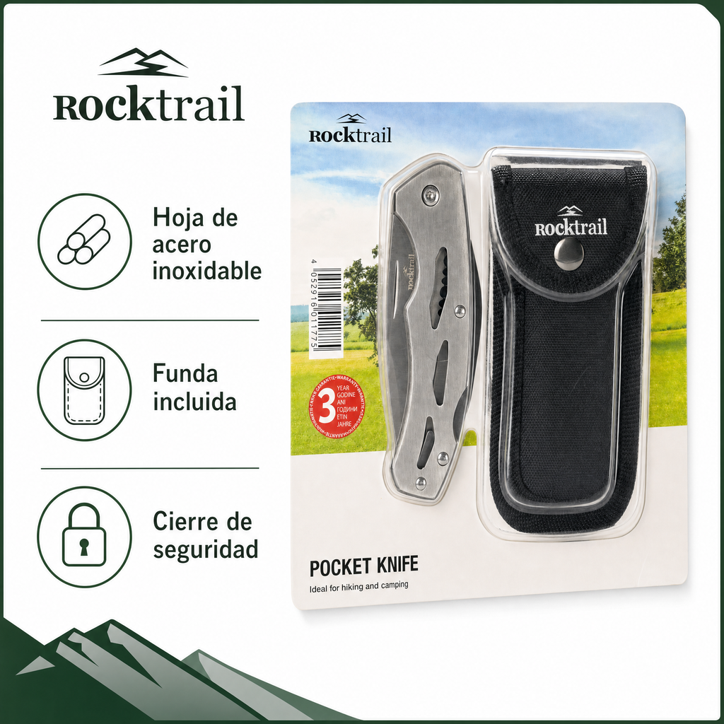 Rocktrail Navaja de Bolsillo de Acero con Funda