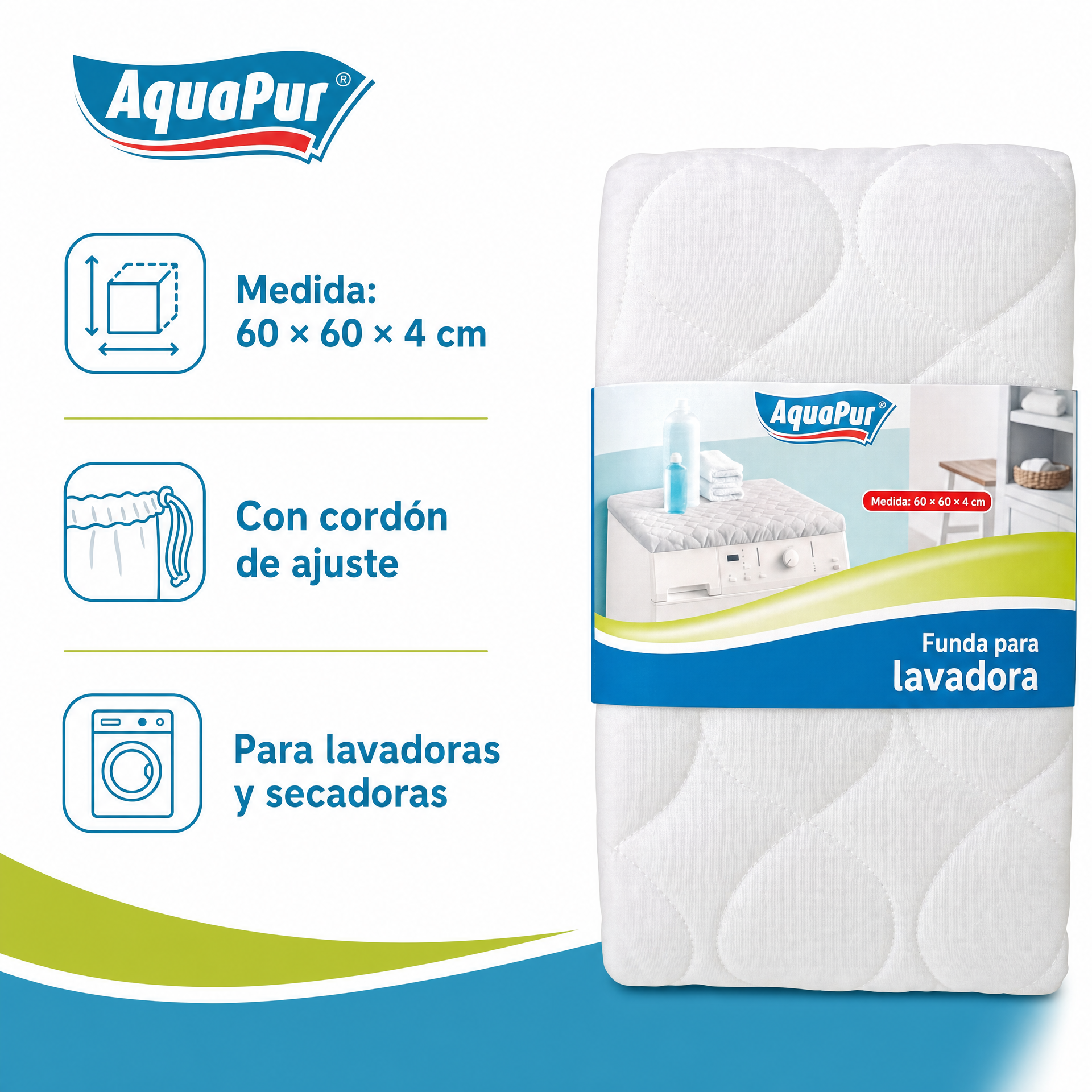 AquaPur Funda Acolchada para Lavadora 60 × 60 cm