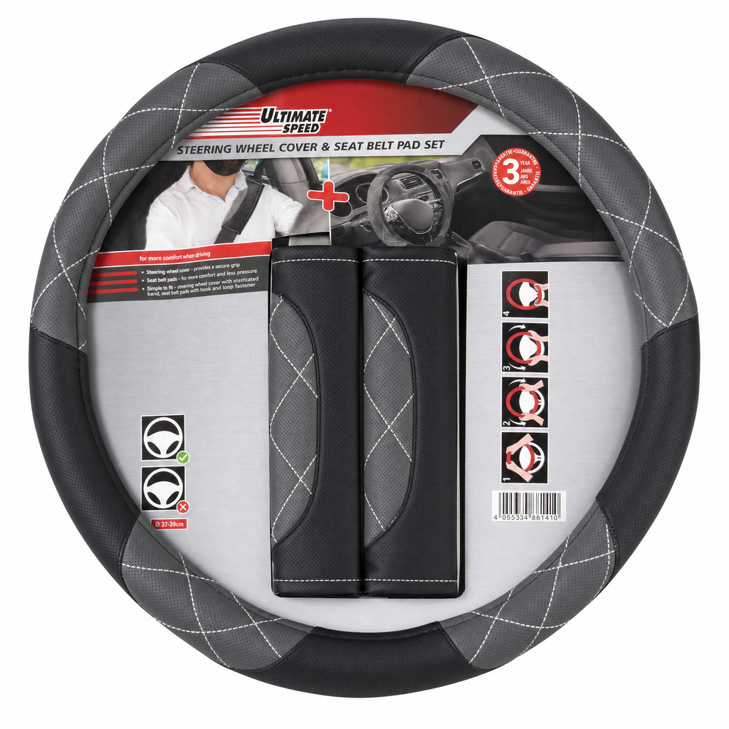 Set de 3: funda de volante y dos protectores de cinturón de seguridad