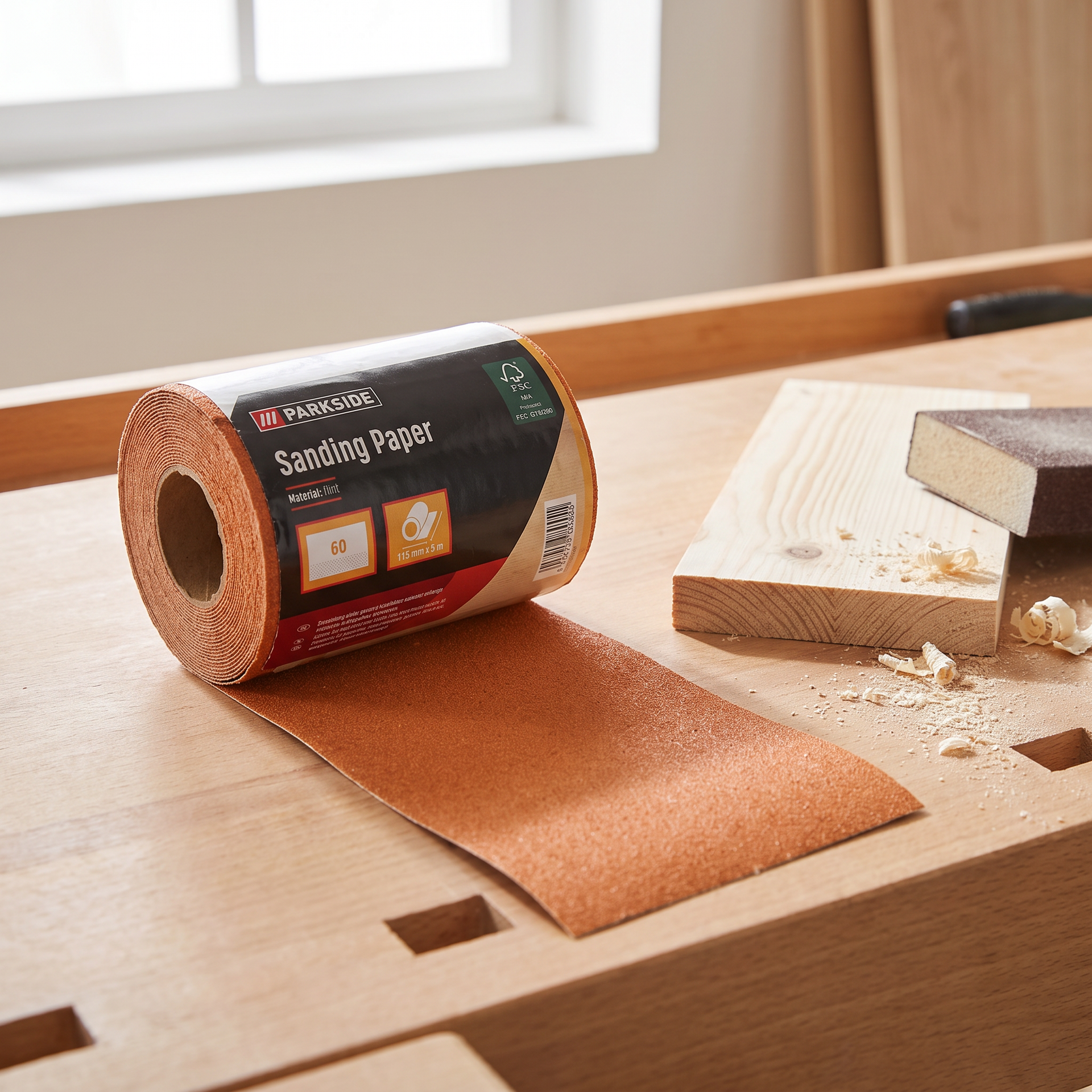 Parkside Rollo de Papel de Lija Grano 60 115 mm × 5 m