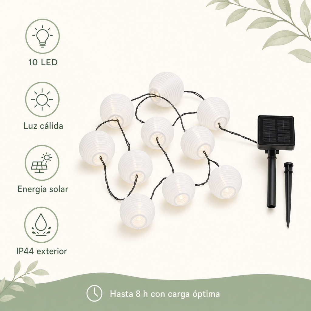 Livarno Home Guirnalda Solar de Farolillos Blancos, 10 LED