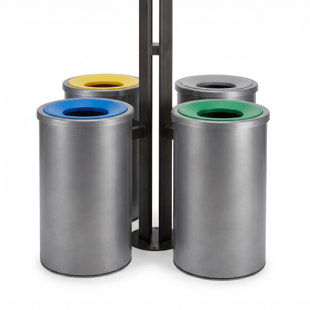 Papelera de Reciclaje Vilagrasa ISLA TOTEM — Isla Totem Central Con 4 Papeleras Con Cabezal Color