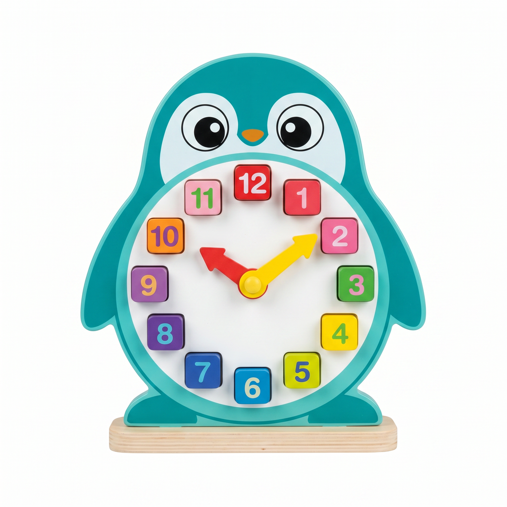 Reloj Educativo de Madera Playtive — Pingüino (14 Piezas, 1+ Años)