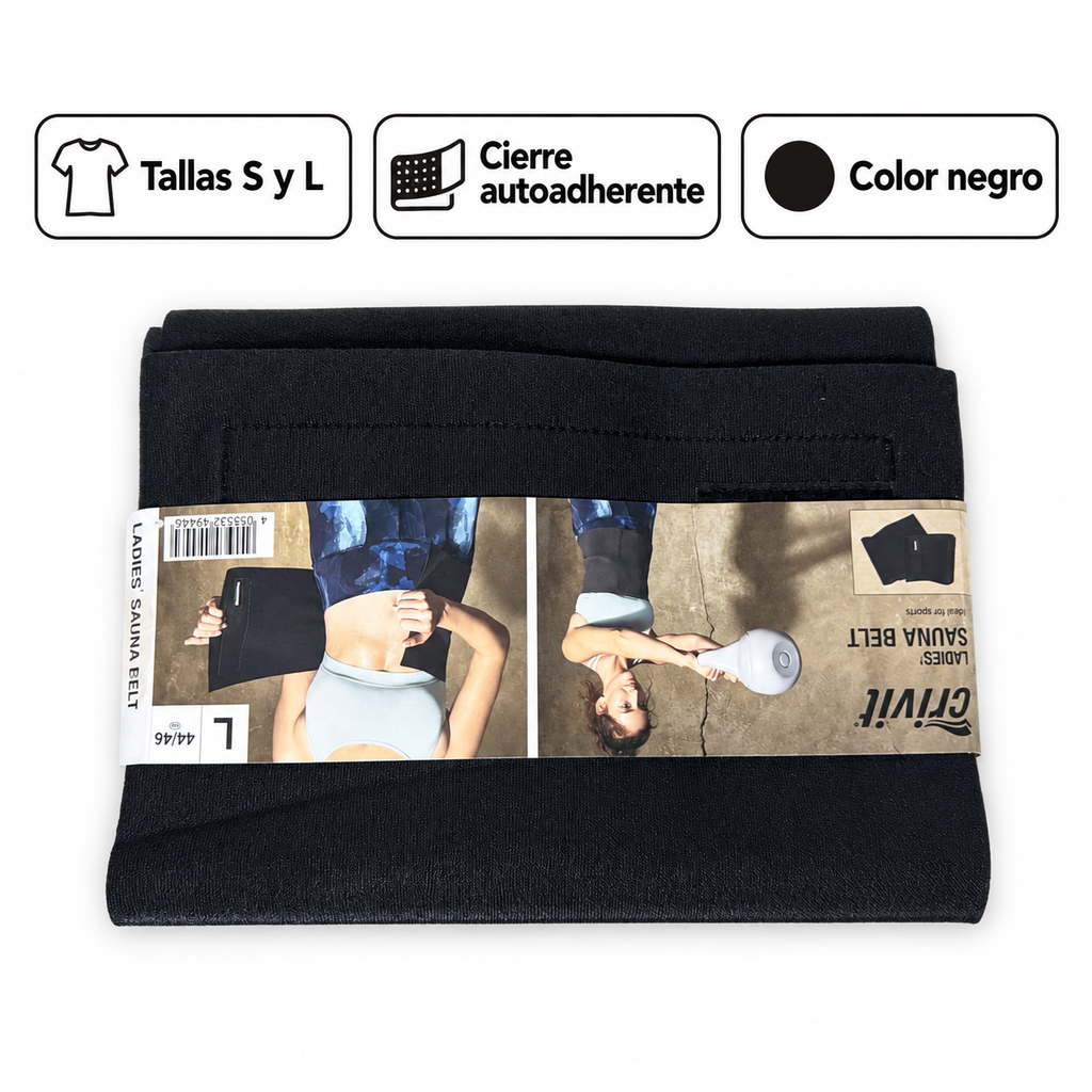 Cinturón sauna Crivit negro para mujer: características y tallas S y L