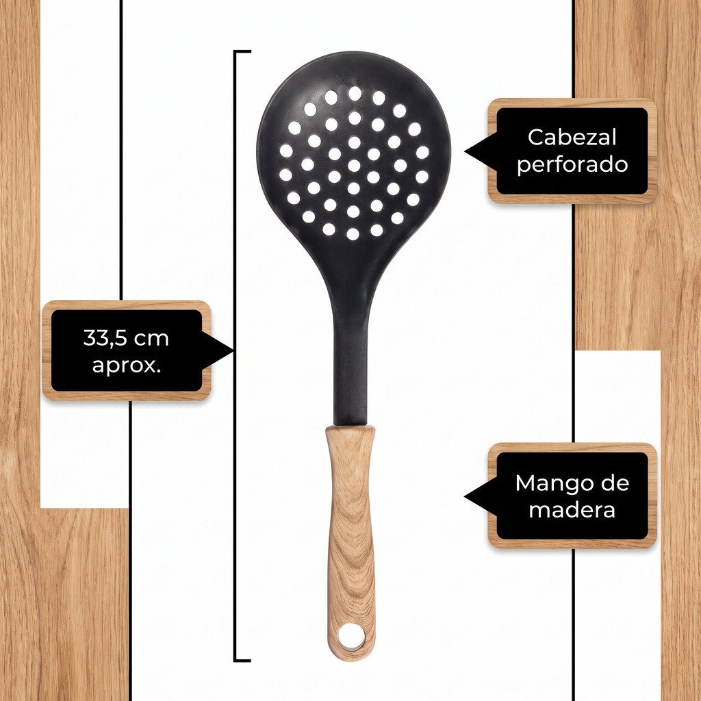 Ernesto Espumadera Perforada con Mango de Madera 33,5 cm