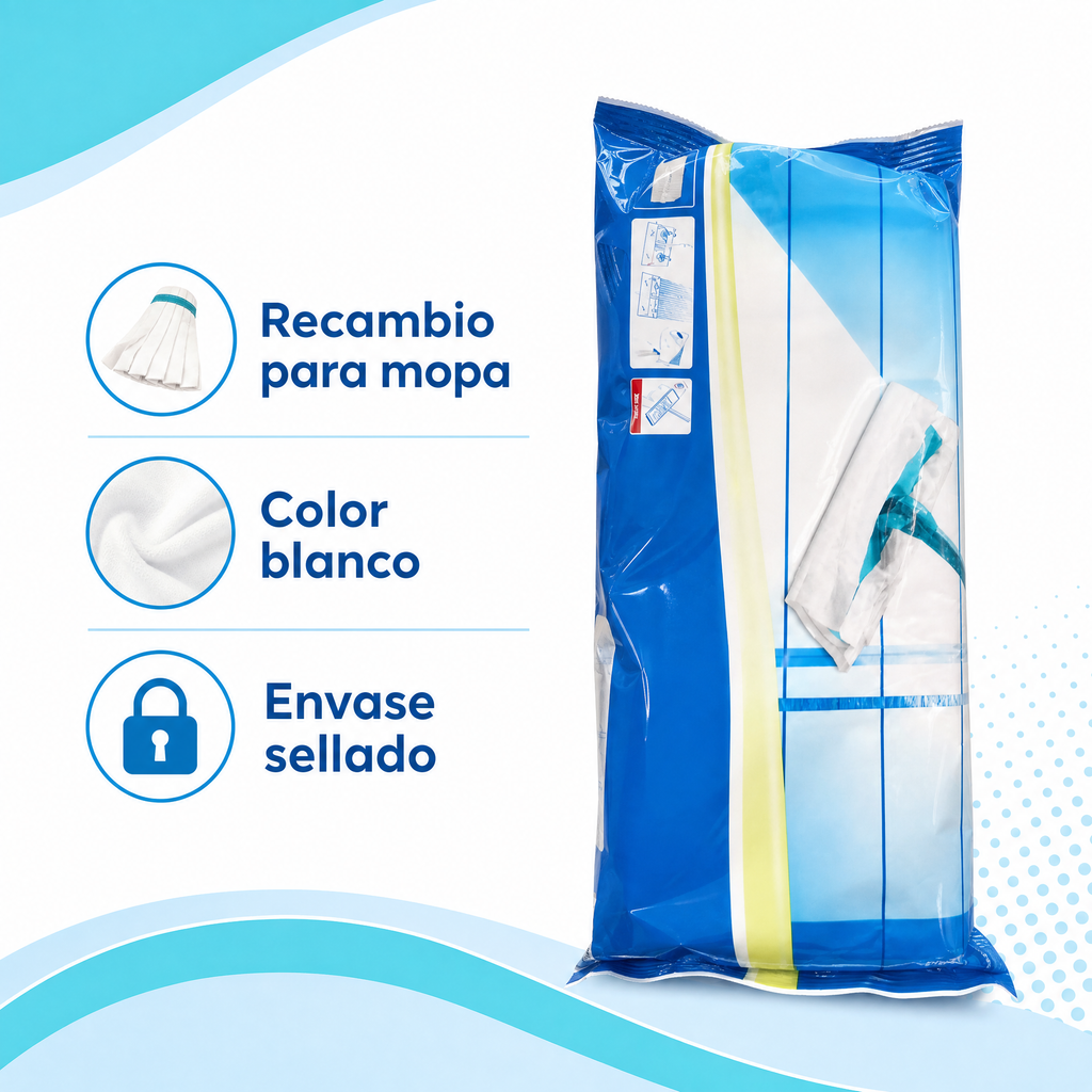 Recambio blanco para mopa de suelo en envase sellado