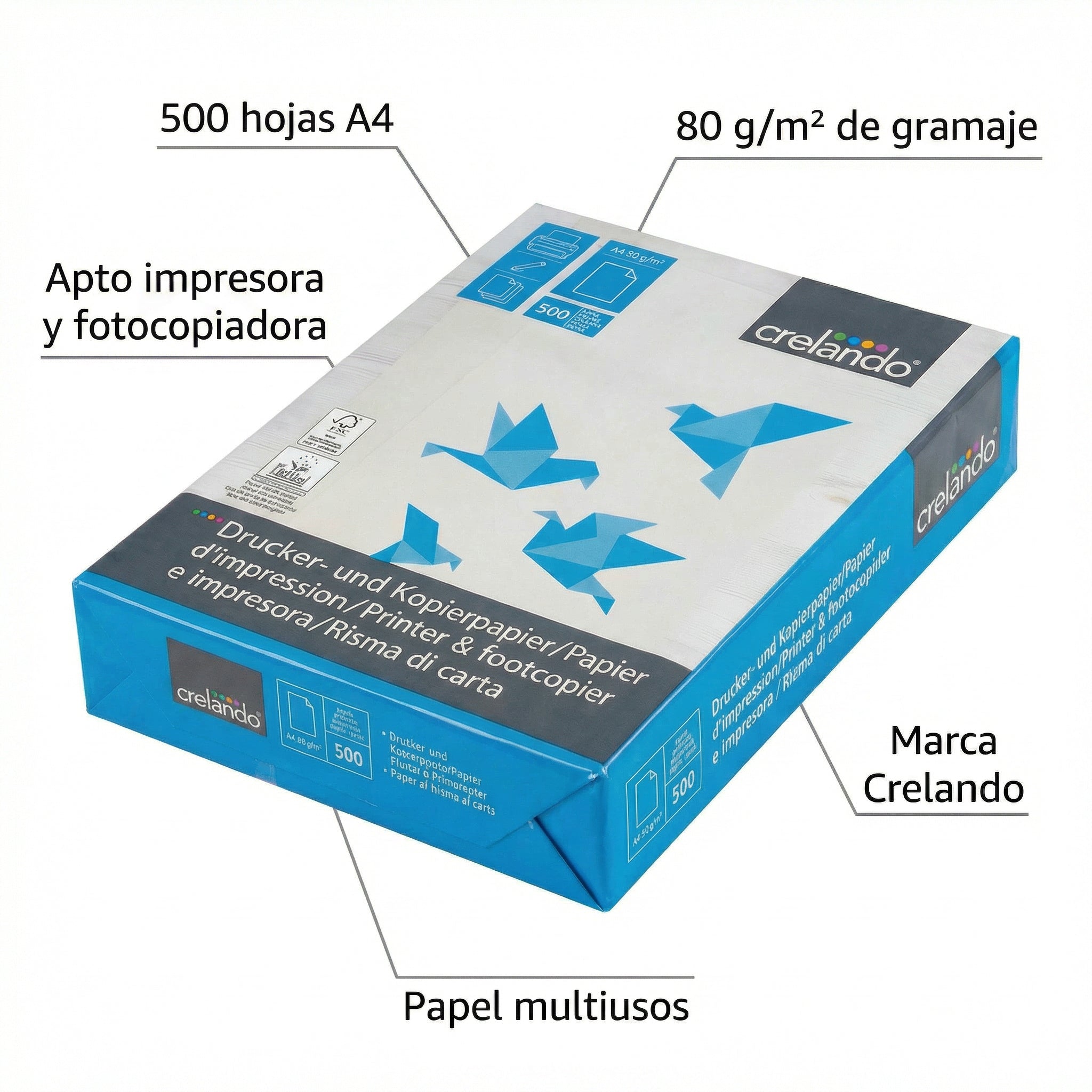 Papel A4 Crelando 500 Hojas 80g/m²