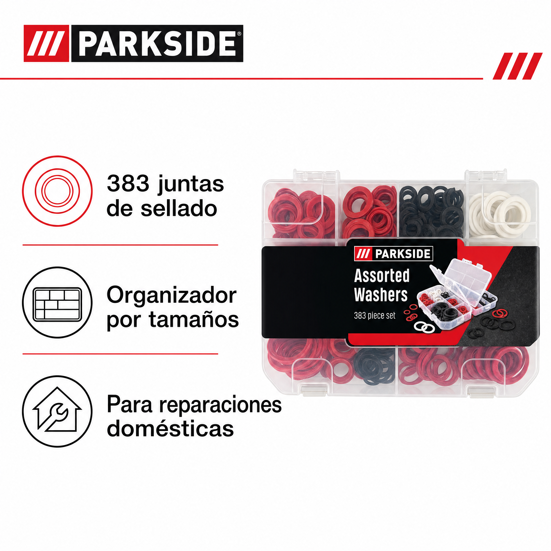 Parkside Surtido de 383 Juntas de Sellado con Organizador