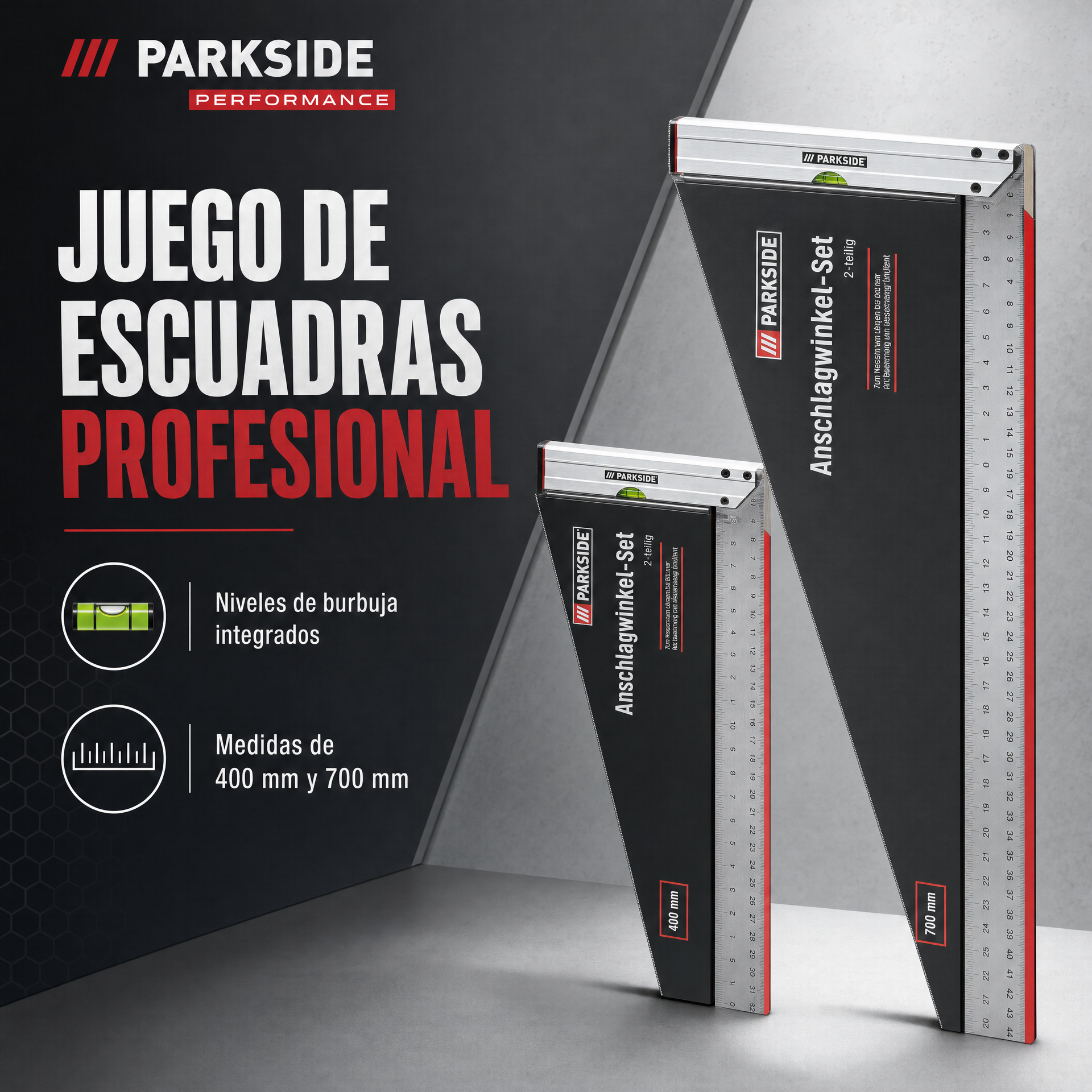 PARKSIDE® Juego de escuadras con tope (2 piezas)