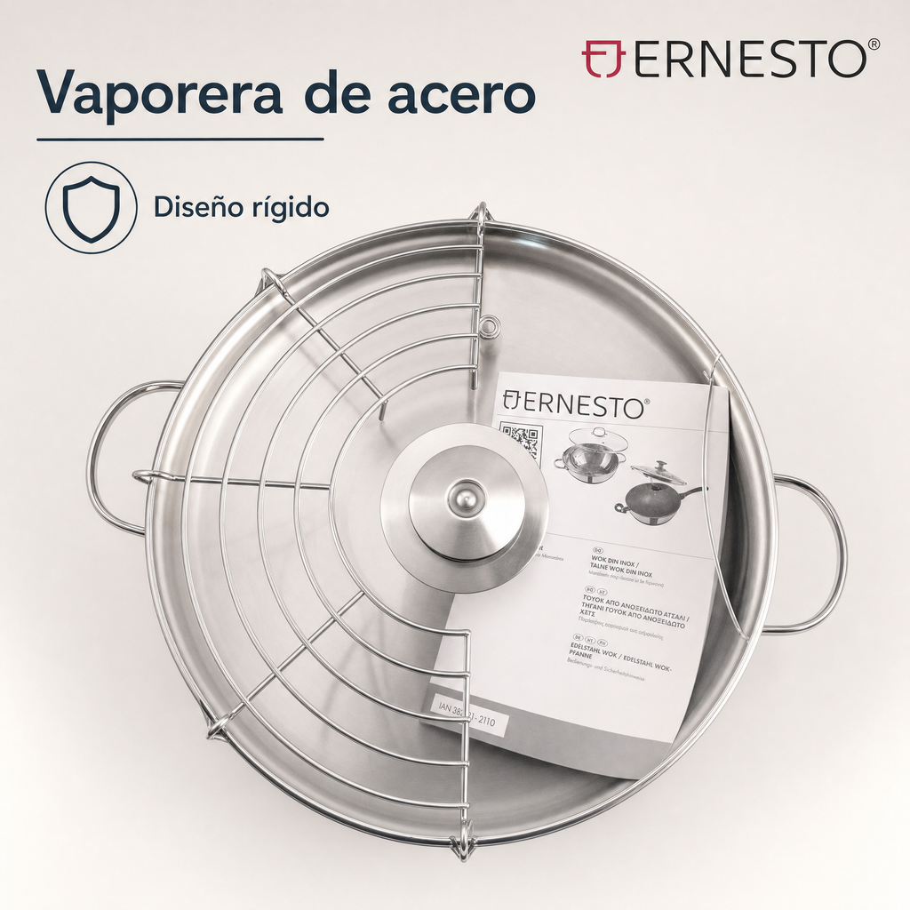 Ernesto Vaporera universal plegable de acero inoxidable con patas de silicona