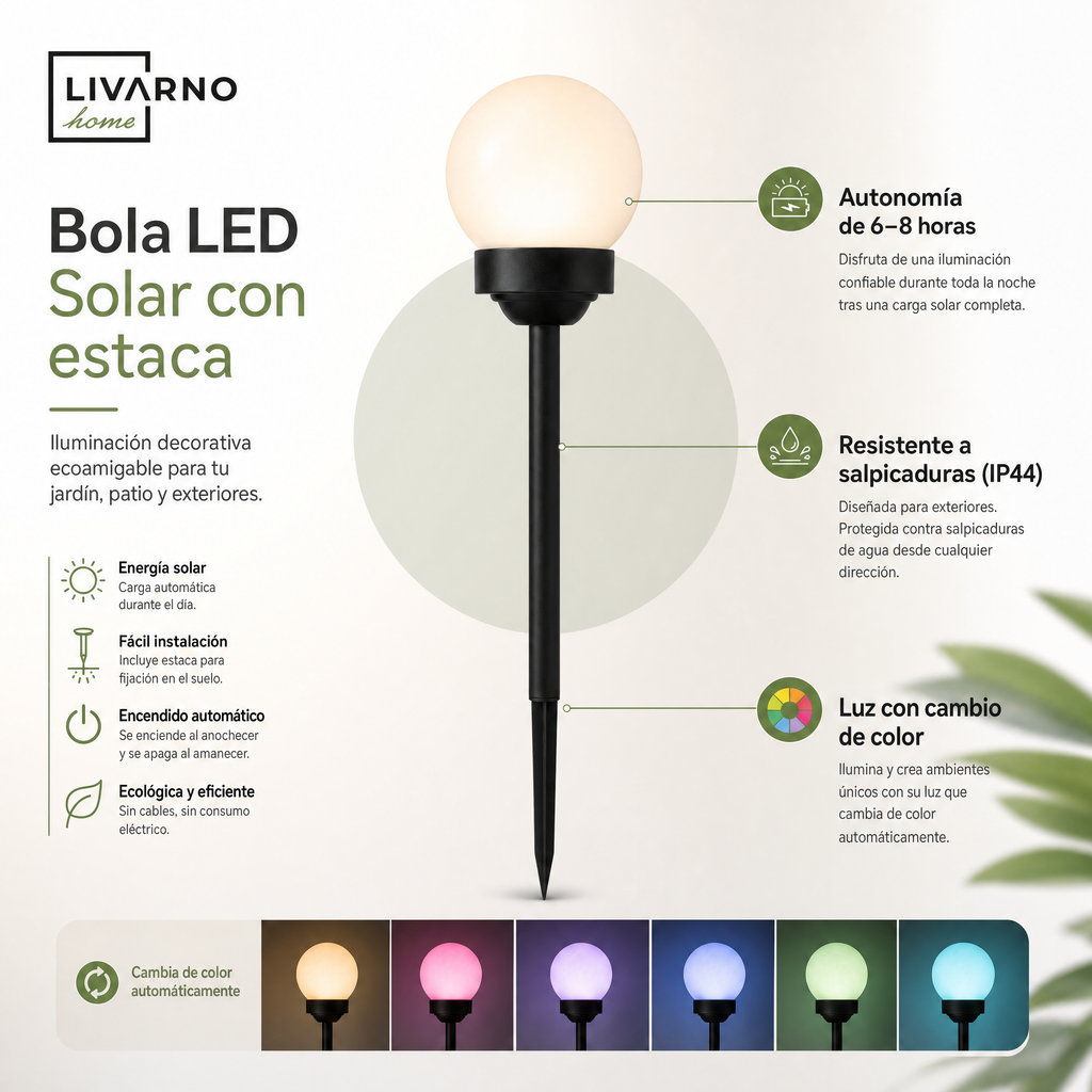 Lámpara bola solar LED para exterior con cambio de color IP44 6-8 h Ni-MH