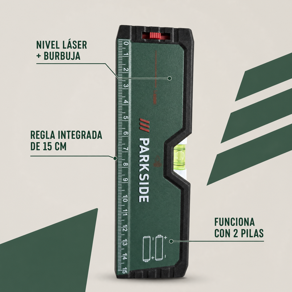 Nivel de Burbuja Láser Parkside PLW A1 con Regla de 15 cm