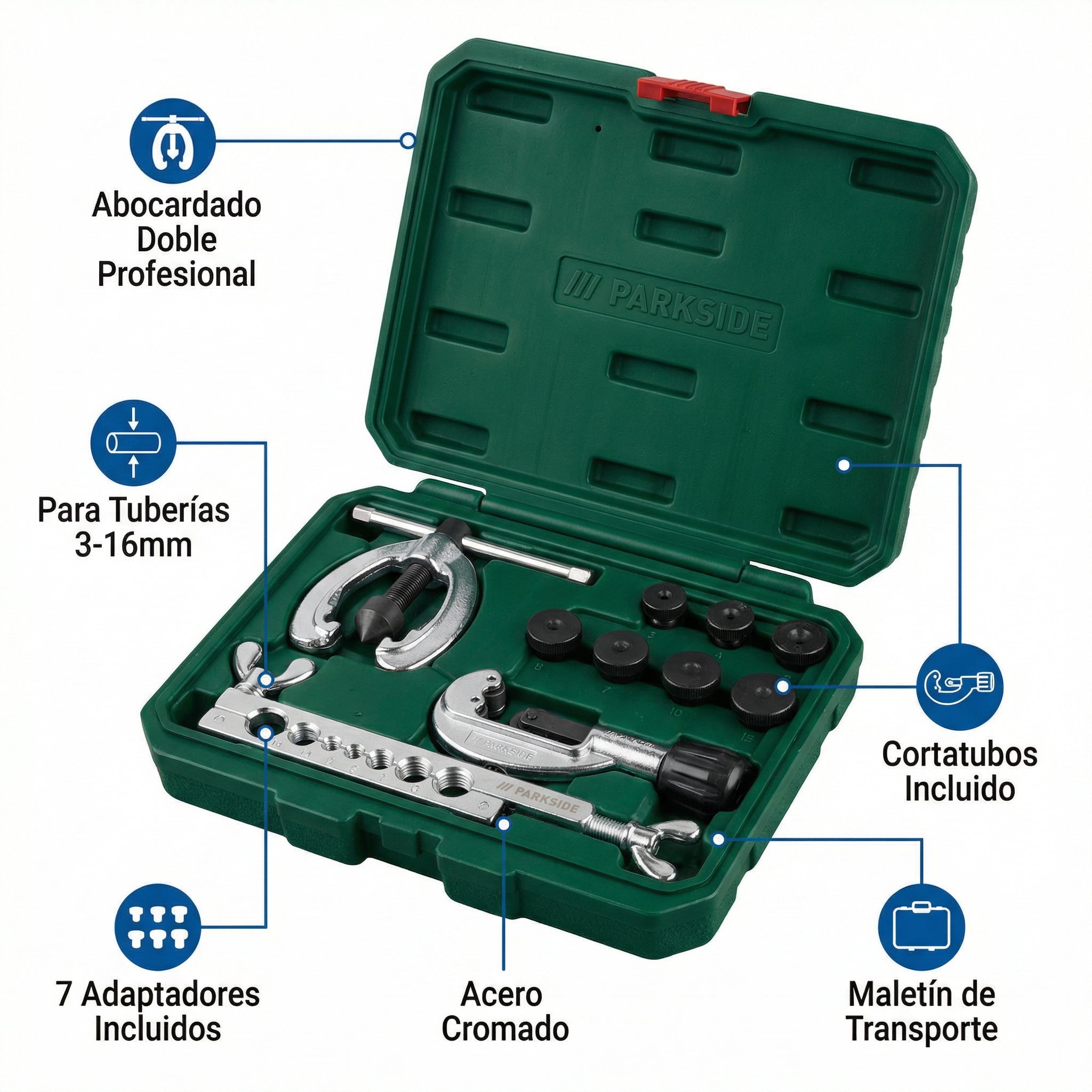 Abocardador Doble para Tuberías 3-16mm con Cortatubos y Maletín | Parkside