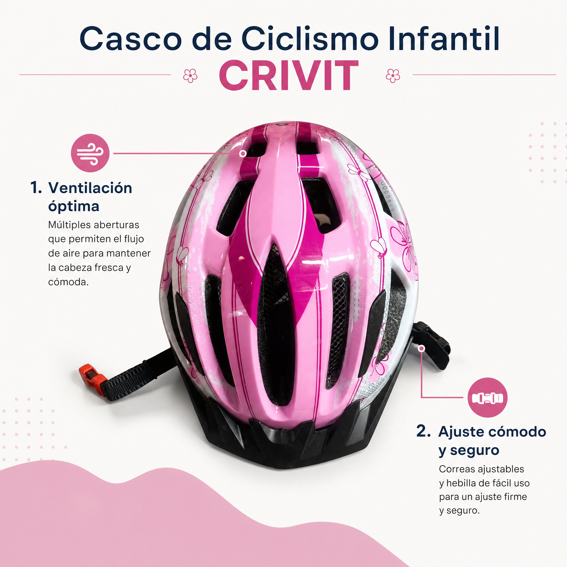 Casco de Ciclismo Infantil CRIVIT Rosa con Flores