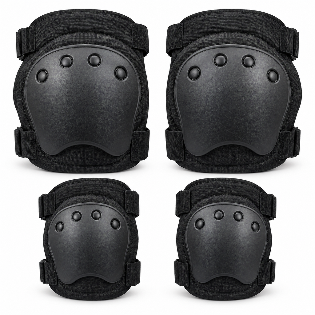 Set Aftermath Tactical SOCOM negro con dos rodilleras y dos coderas sobre fondo blanco