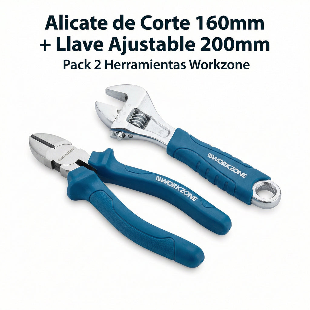Pack Alicate de Corte 160mm + Llave Ajustable 200mm | Workzone