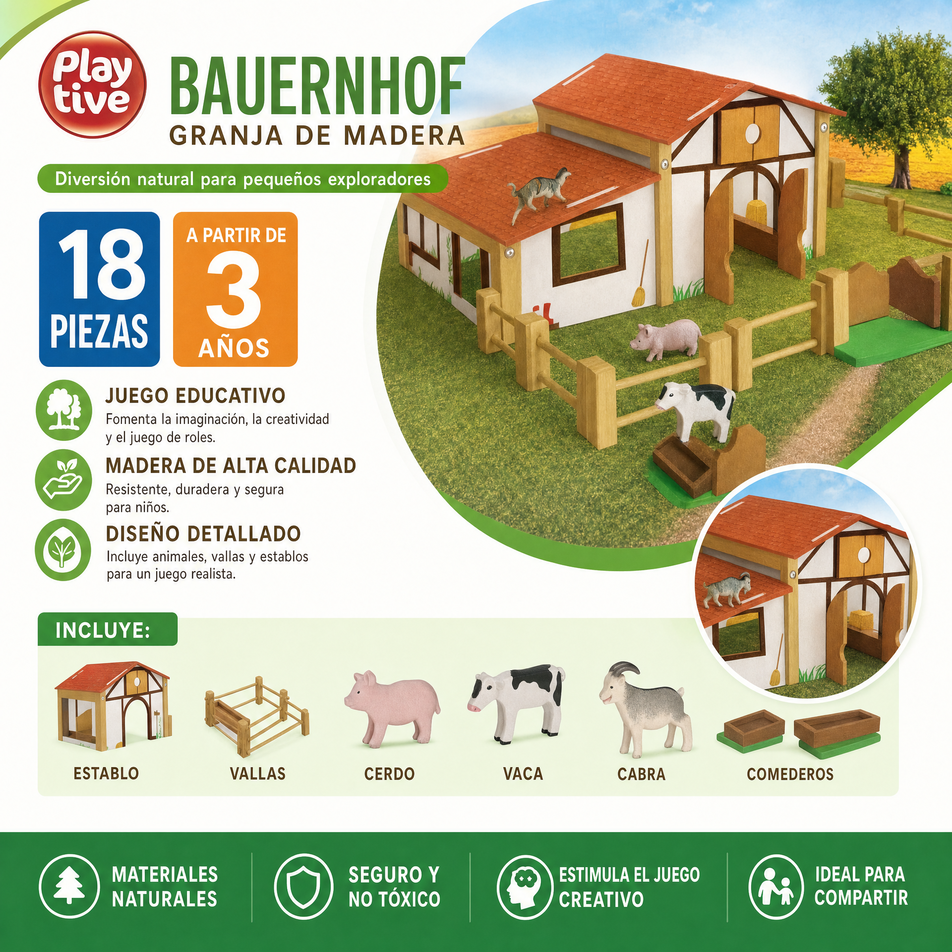 Playtive Granja de madera de juguete