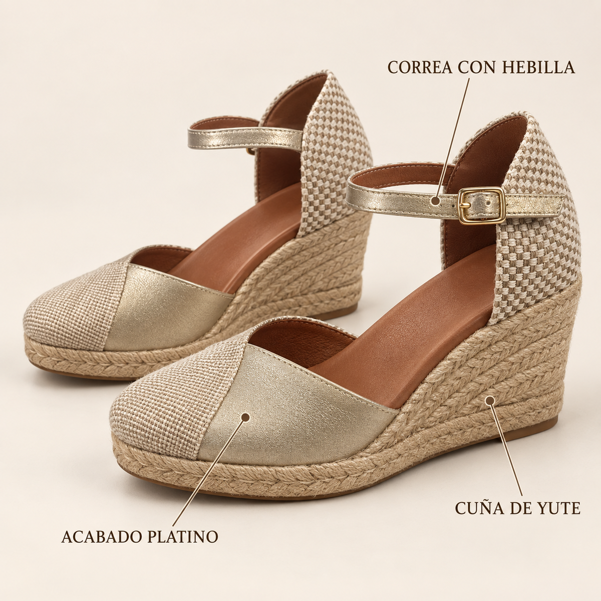 Características de las alpargatas de cuña Menorca platino talla 36