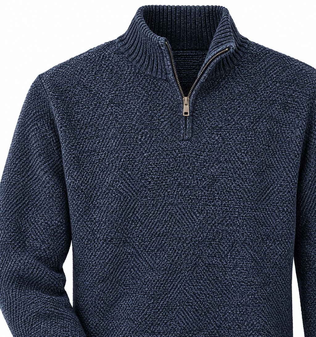 Jersey American People azul marino jaspeado con cremallera corta · detalle