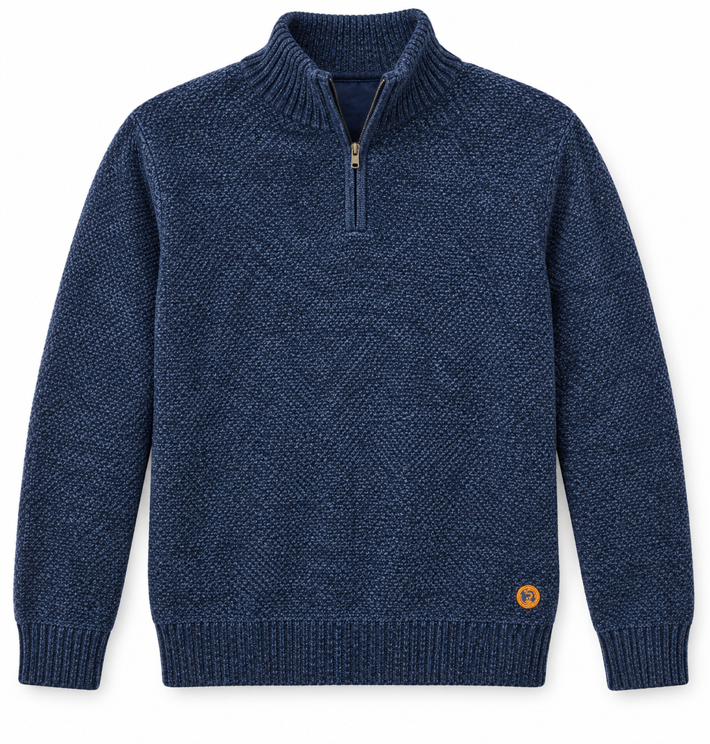 Jersey American People azul marino jaspeado con cremallera corta · principal