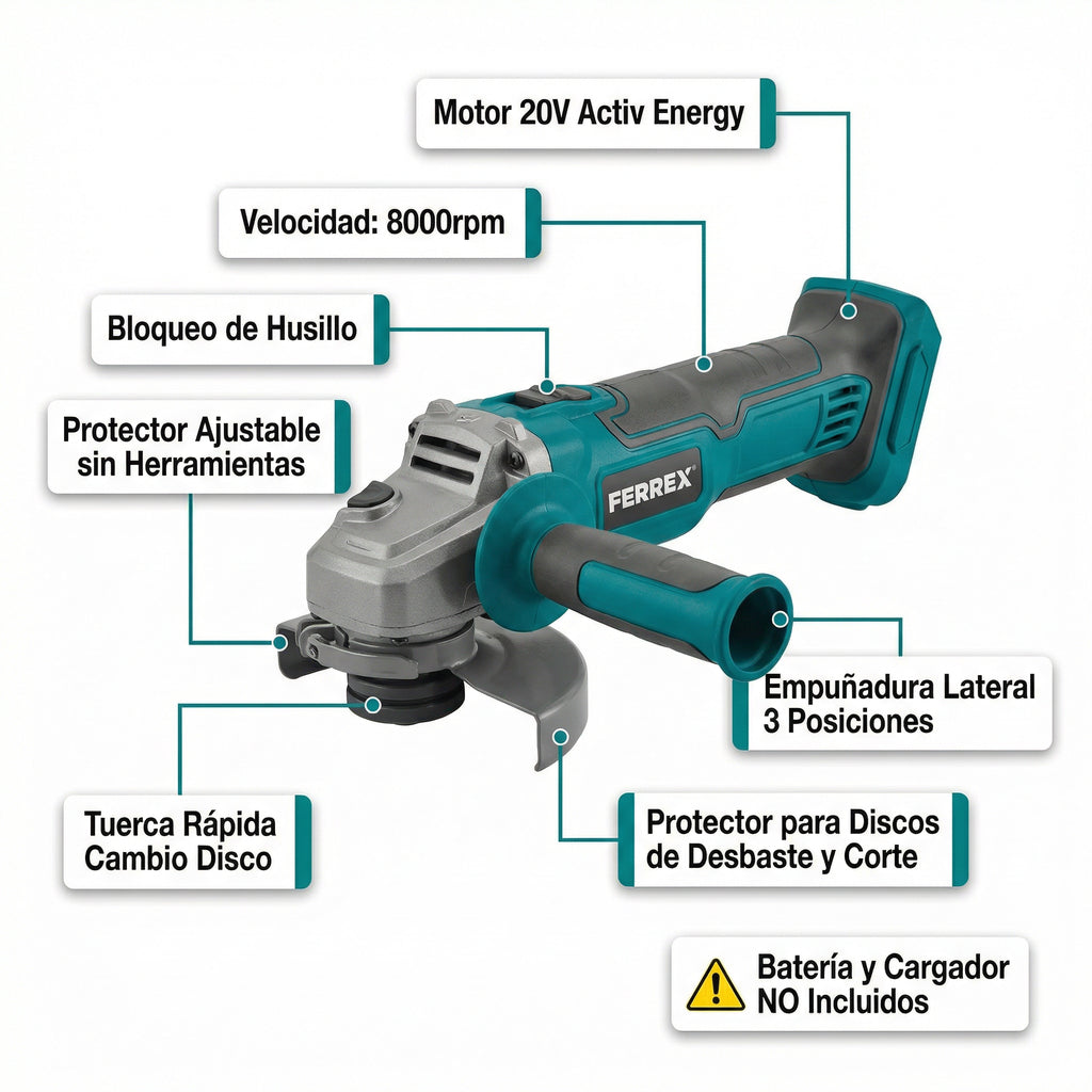 Amoladora Angular a Batería 20V 8000rpm FAW-20 | Ferrex