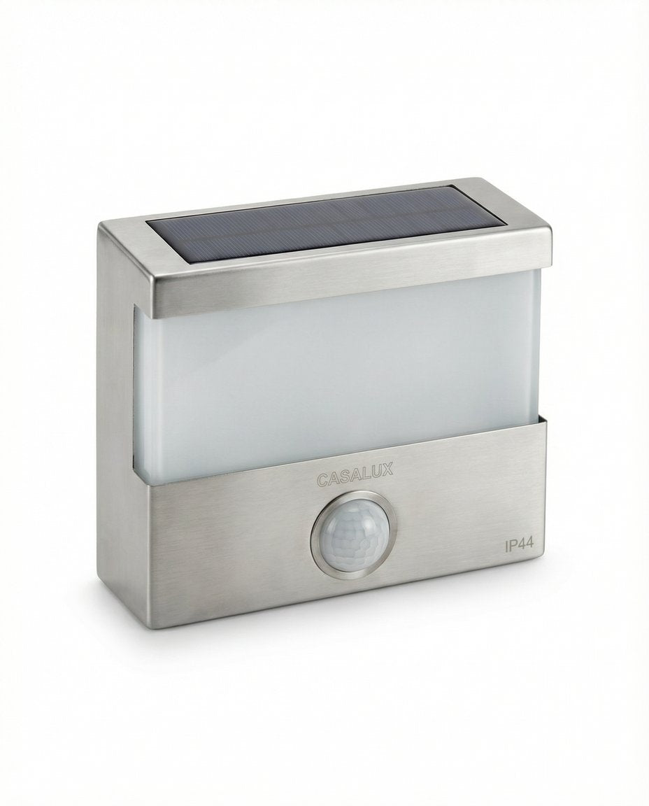 Aplique Solar LED Pared con Sensor de Movimiento Acero Inoxidable - Casalux