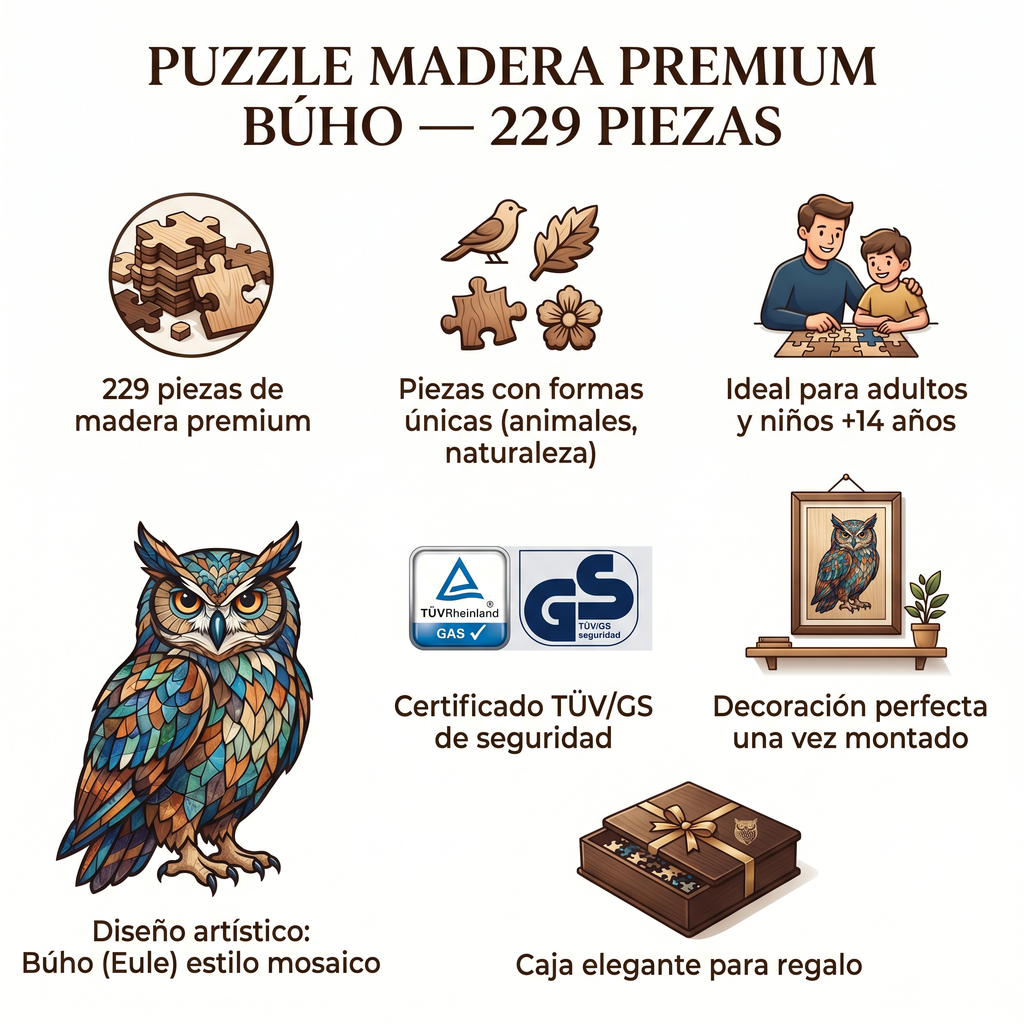 Puzzle Madera Premium Búho — 229 Piezas Artefakt
