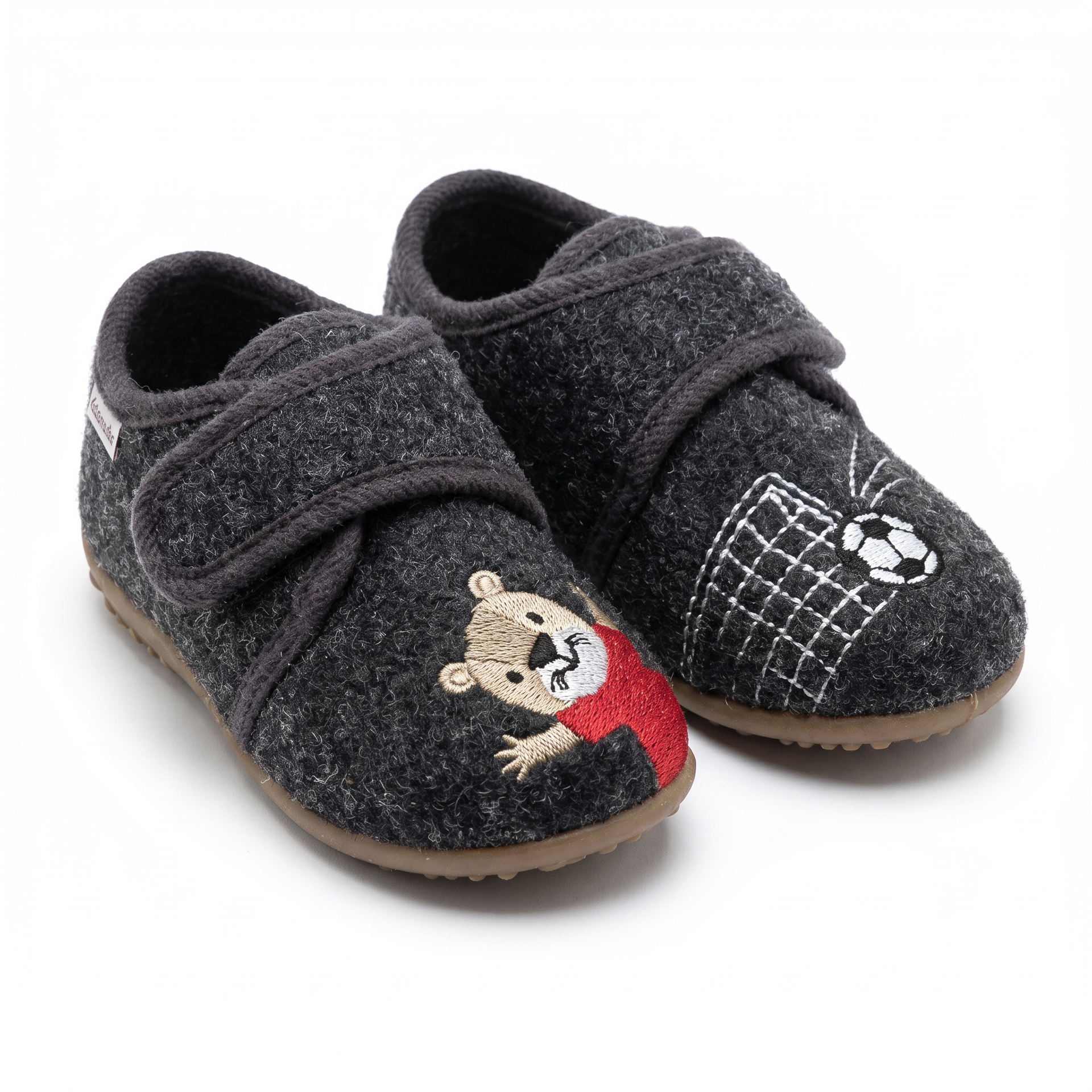 Zapatillas de Casa Bebé Gris Fútbol/Castor — Fieltro con Velcro