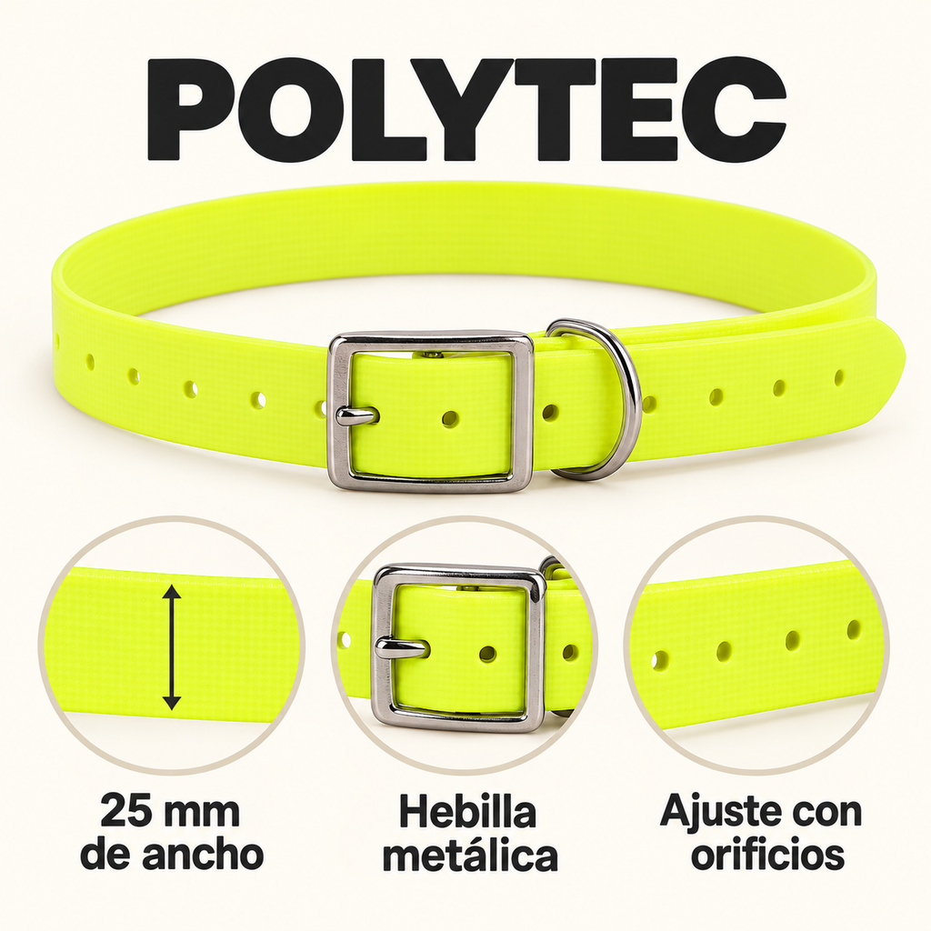 Collar Arcea Polytec 25 mm · Amarillo fluorescente: características y ancho de 25 mm