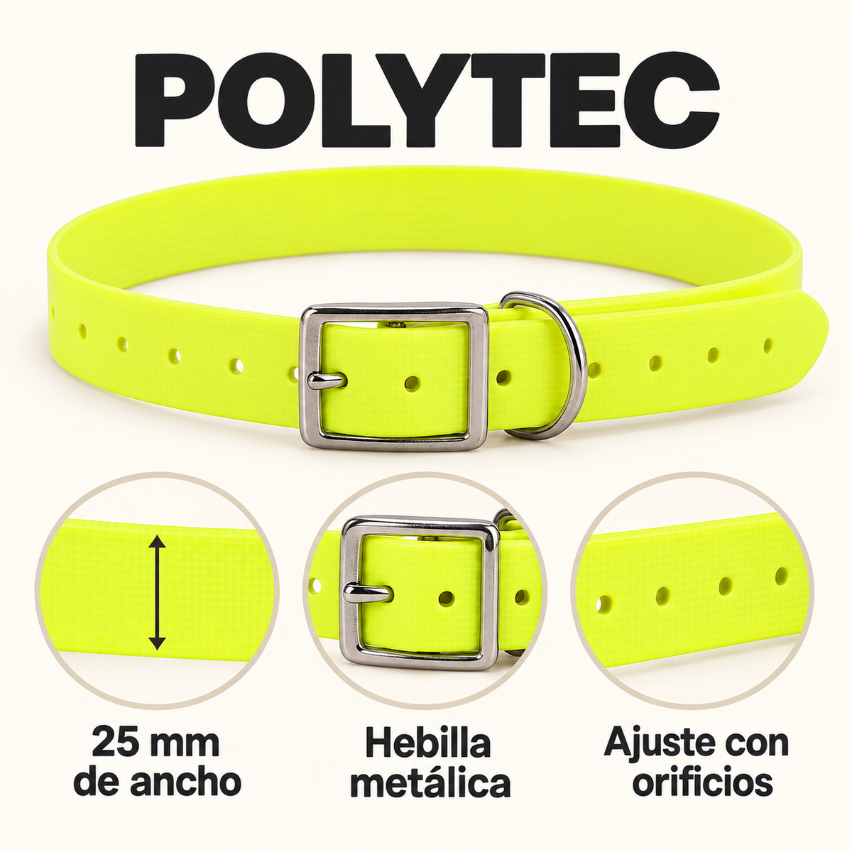 Collar Arcea Polytec 25 mm · Amarillo fluorescente: características y ancho de 25 mm