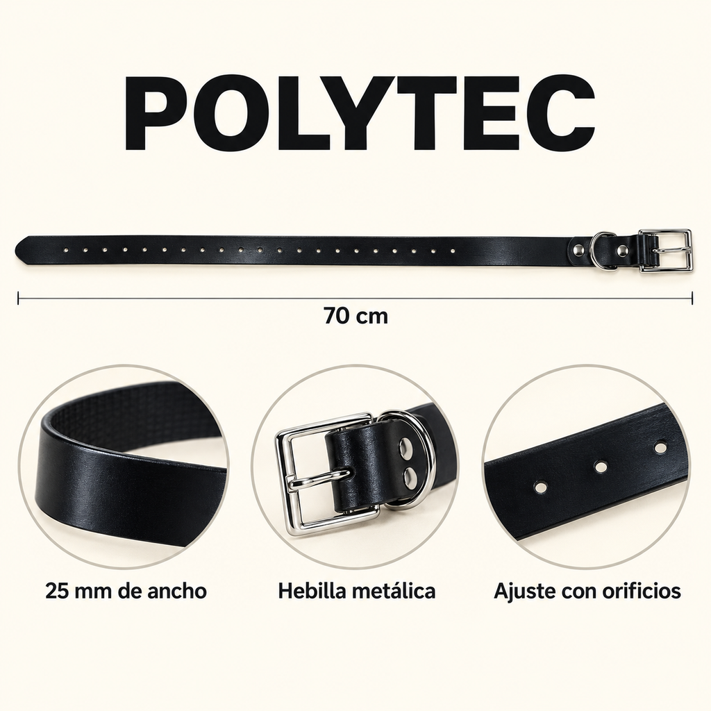 Collar Arcea Polytec 25 mm · Negro: características, ancho 25 mm y cierre metálico
