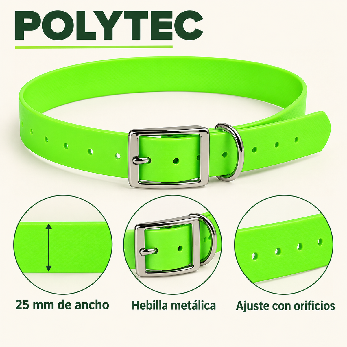 Collar Arcea Polytec 25 mm · Verde fluorescente: características y ancho de 25 mm