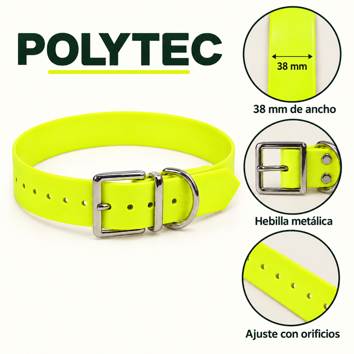 Collar Arcea Polytec 38 mm · Amarillo fluorescente: características y ancho de 38 mm