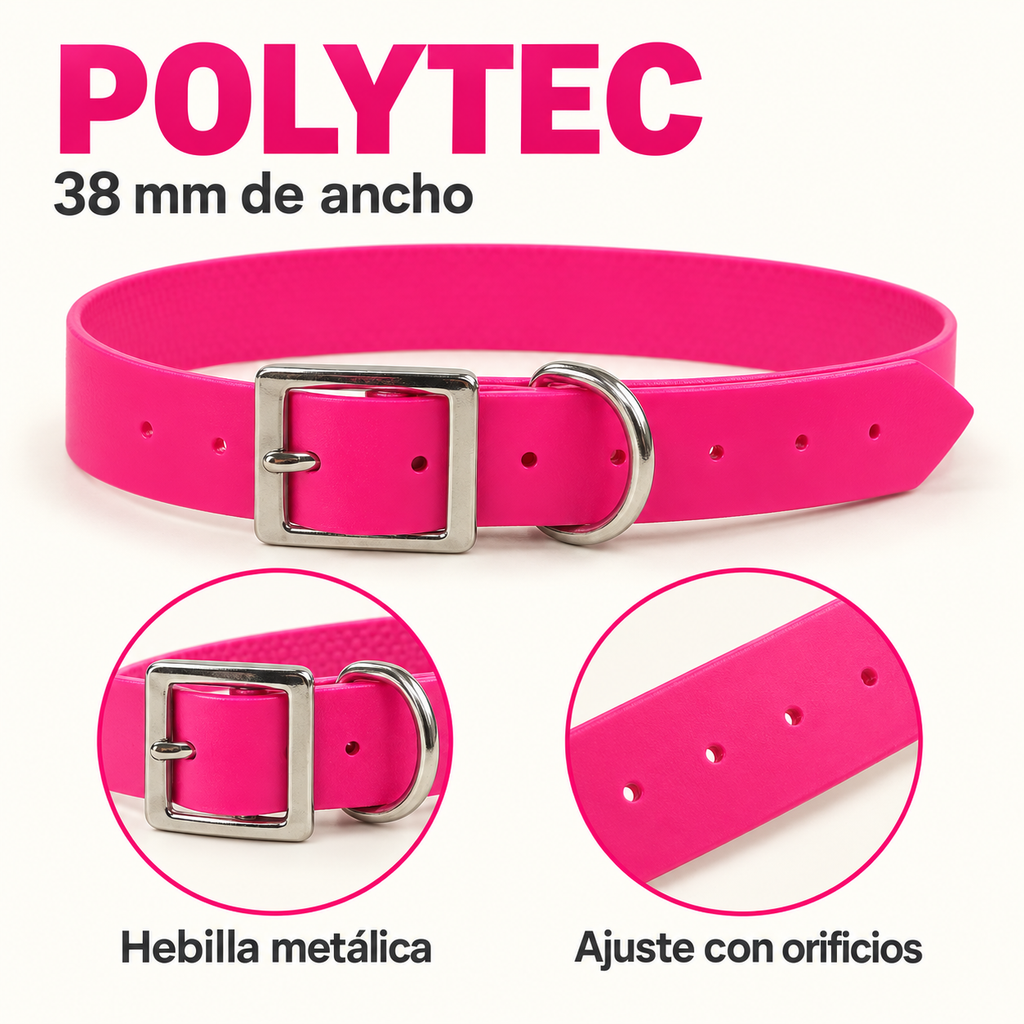 Collar Arcea Polytec 38 mm · Fucsia: características, hebilla y orificios de ajuste